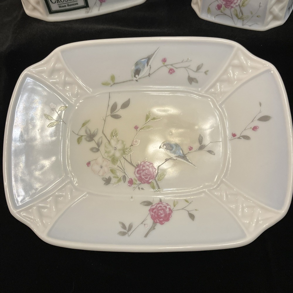 VTG Croscill Blue Wren Floral Lattice Bathroom 3 Pc Ceramic Vanity Rare Pattern - Picture 2 of 16